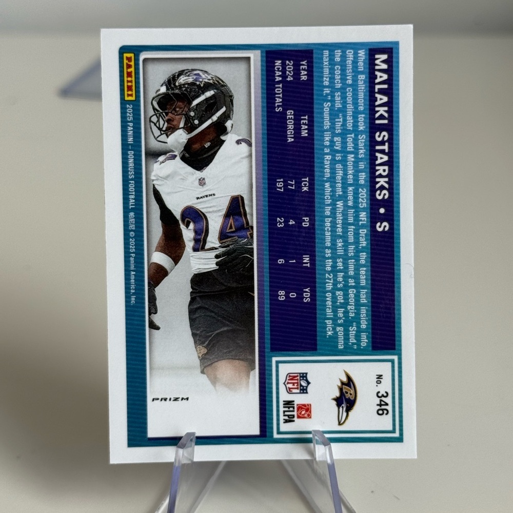 🔥 2025 Malaki Starks Panini Donruss Optic Prizm Rookie Card. Baltimore ravens - Picture 2 of 2